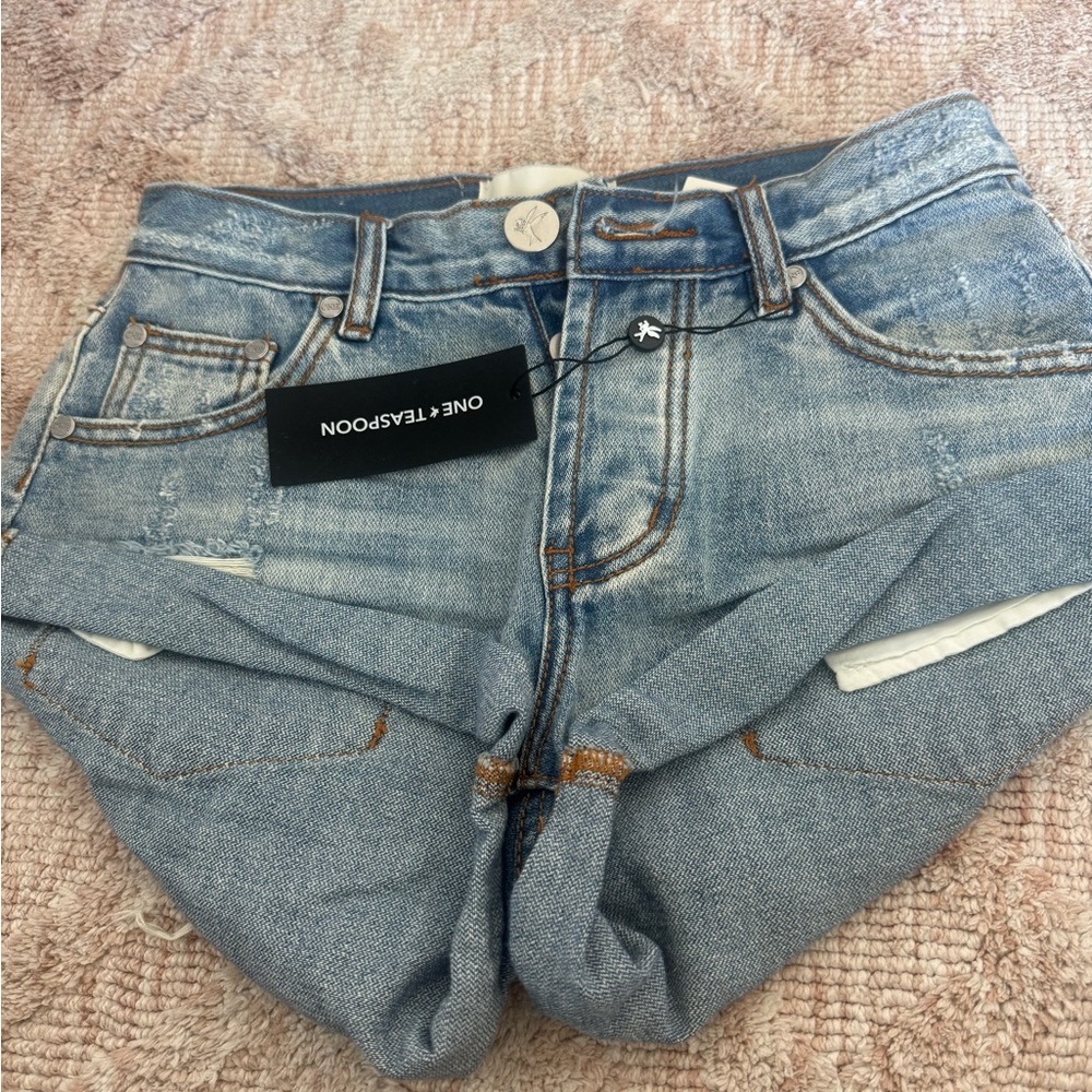 One Teaspoon Women's Light Blue Hendrixe Bandits Denim Shorts Sz 22 NWT